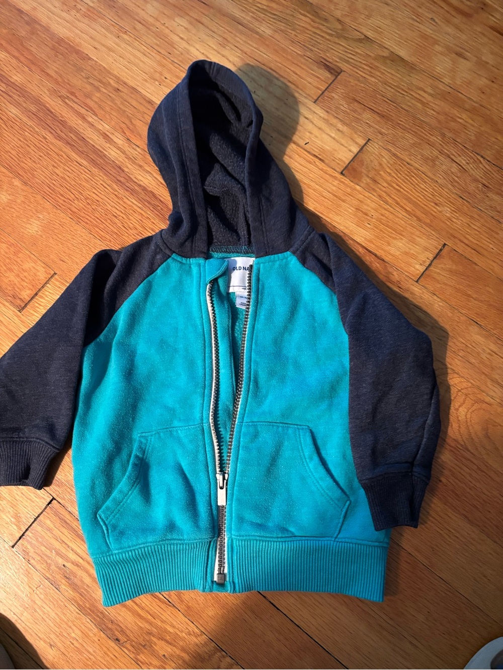 Old Navy Teal Front Navy Sleeve Zip Hoodie